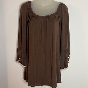 2B Together Chocolate Brown 3/4 Bell Sleeve Tunic Blouse